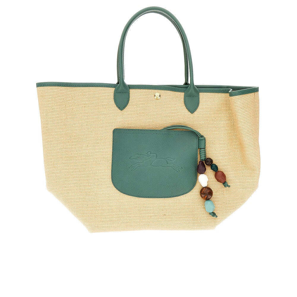 Longchamp Leather And Raffia Shopping Bag